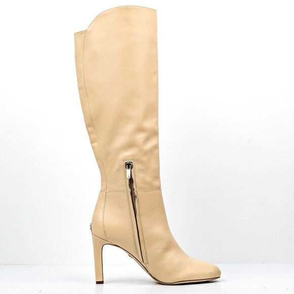 Sam Edelman Women Shauna Eggshell leather Zip Round Heel Tall Boots sz 10 - Picture 5 of 9